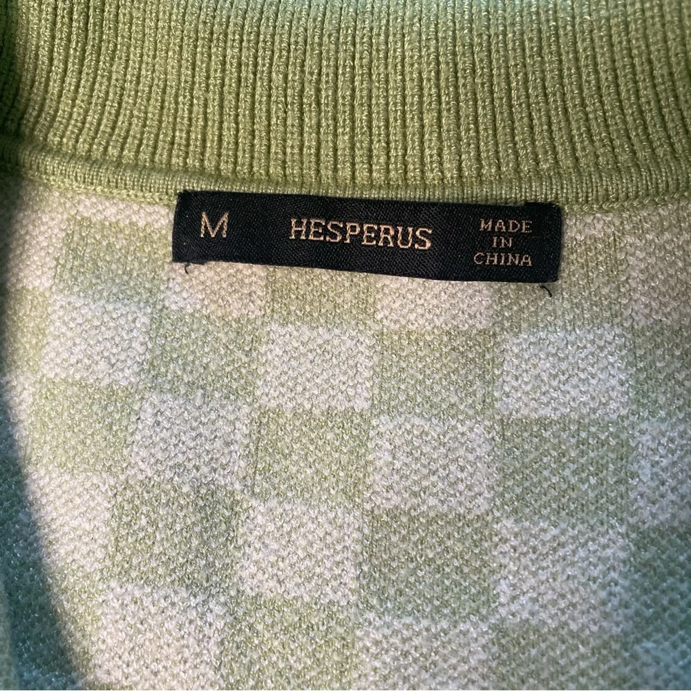 Hesperus Green Checkered Collared Crop Top Sweater Short Sleeve (Size M) - Picture 4 of 8